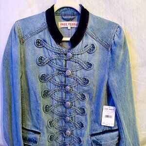 Free People Denim Seamed and Structured Military Jacket
